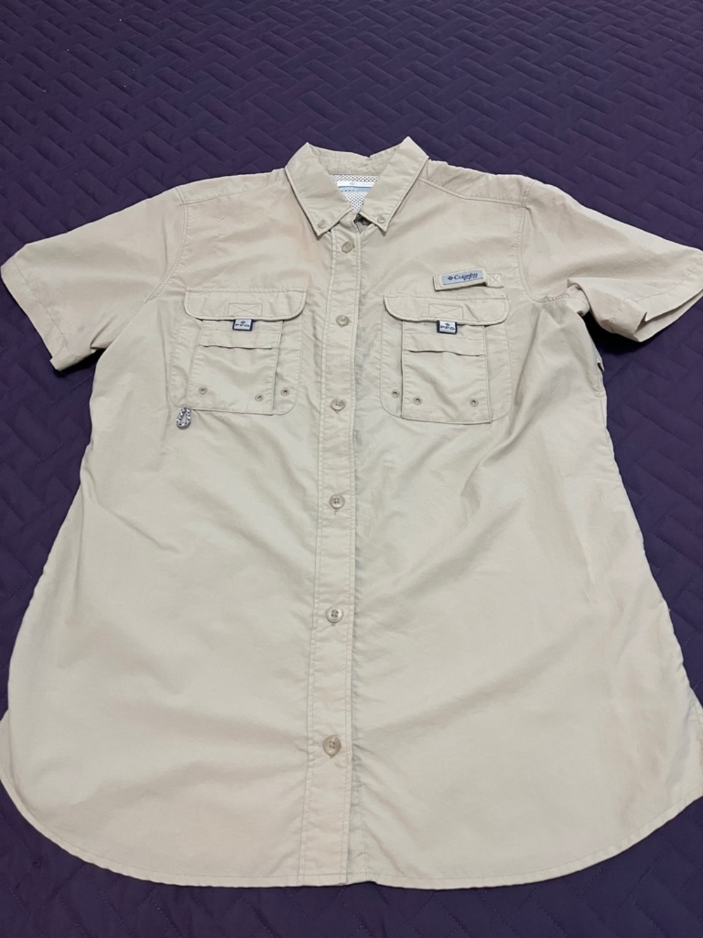 Columbia Women’s Short Sleeve Beige PFG Button-Front Shirt